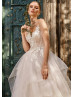 Ivory Lace Glitter Tulle V Back Ruffled Amazing Wedding Dress